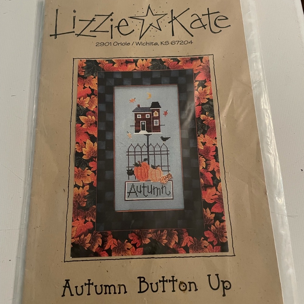 Lizzie Kate Autumn Button Up Counted Cross Stitch Chart, NIP.